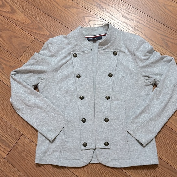 Tommy Hilfiger woman’s gray military band cotton jacket brass style buttons szL - Picture 14 of 15